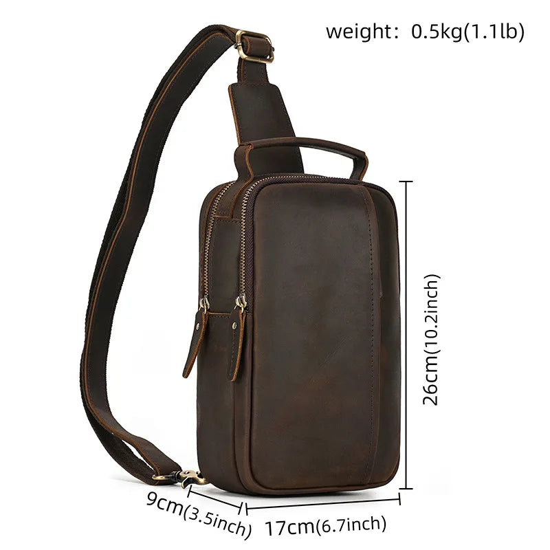 Crazy Horse Skin Breast Bag Head Layer Cowhin Retro Crossbody Outdoor Shoulder Leather Large