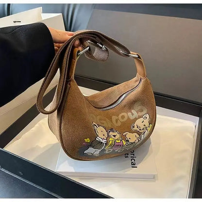 Crossbody Bag Girls Trendy Cartoon Teddy Bear Saddle Bag Large Capacity Fashionable Canvas Dumpling
