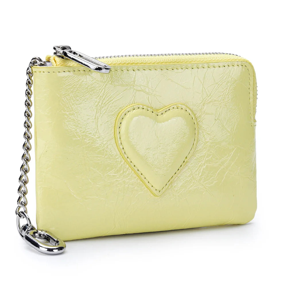 Oil-Wax Cowhide Small Lady S Heart Coin Purse Card