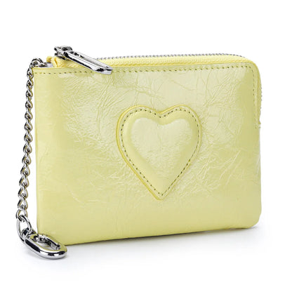 Oil-Wax Cowhide Small Lady S Heart Coin Purse Card