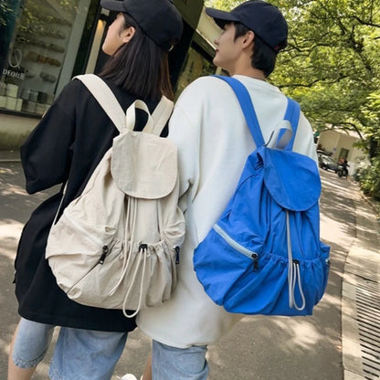 Pleated Drawstring Nylon Backpack Women S Niche Trend Large Capacity Flip School Bag Girls