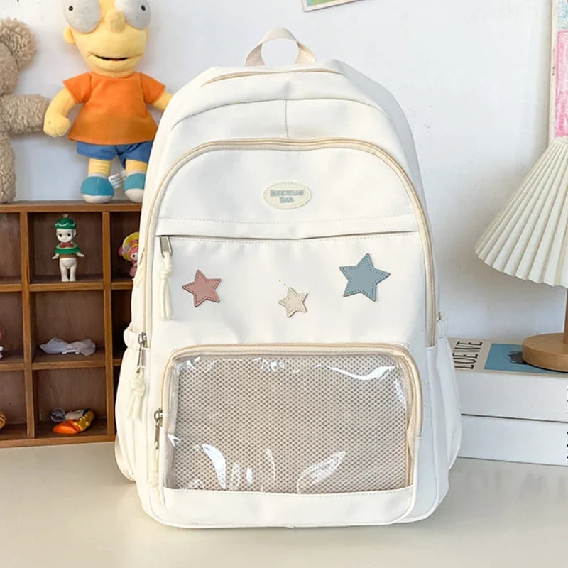 Japanese Y2k Kawaii Star Transparent Backpack Women Students Casual Aesthetic Schoolbag Girl