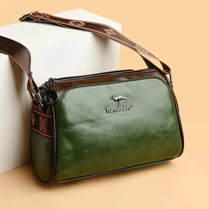 Vintage Leather Crossbody Bag – Retro Monogram Strap Shoulder Bag