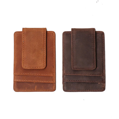 Crazy Horse Cowhide Men S Rfid Card Case Multi-Slot Magnetic Card Holder