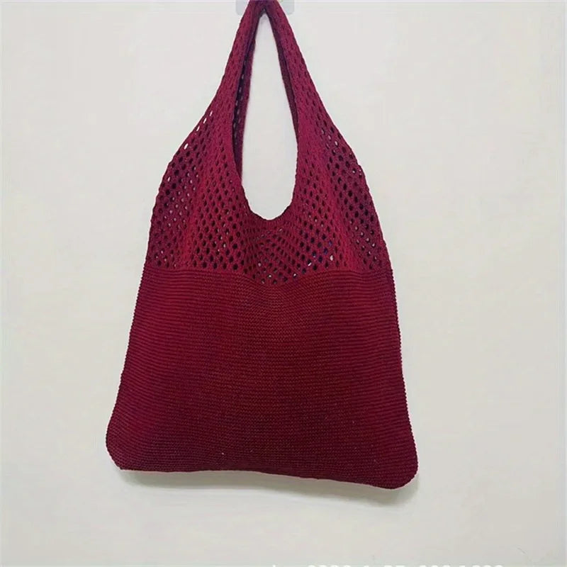 Crochet Hollow-Out Shoulder Bag – Large Capacity Knitted Tote for Women