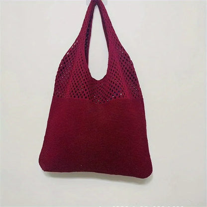 Crochet Hollow-Out Shoulder Bag – Large Capacity Knitted Tote for Women