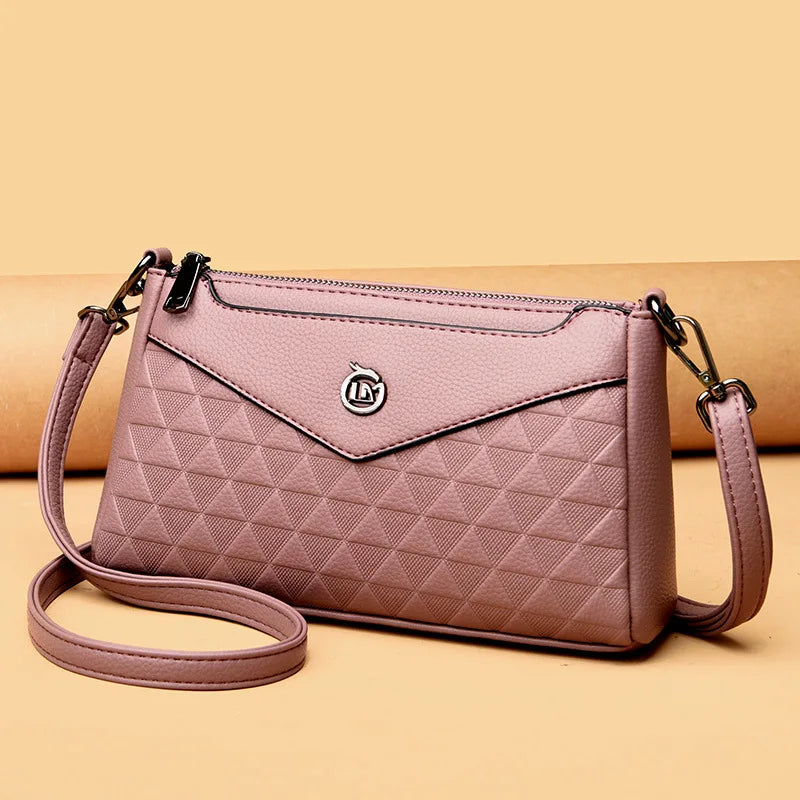 Diamond-Shaped Zipper Large-Capacity Waterproof Soft Leather Women S Single-Shoulder Crossbody Bag