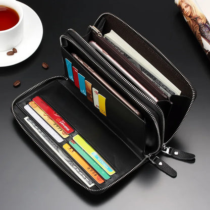 Leather Men S Wallet Long Zipper Clutch Cowhide Mobile Phone