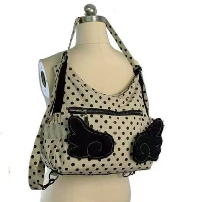 Cute Wings Design Shoulder Women Polka Dot Korean Crossbody Bag Large Capacity Tote Commuter Y2k