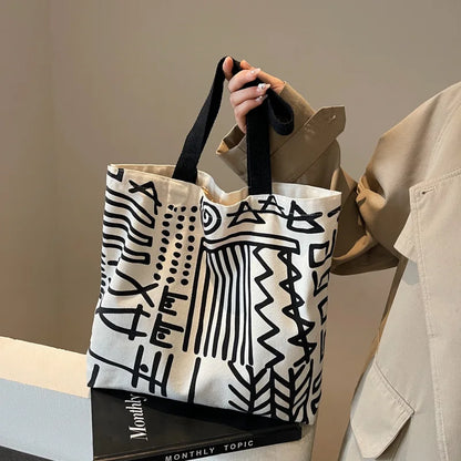 Large Canvas Tote Bag – Printed Stripe Pattern Shoulder Handbag