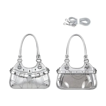 Y2K Ita Shoulder Bag – Transparent Pocket Underarm Handbag with Star & Cross Detail