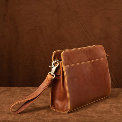Genuine Leather Men S Crazy Horse Crossbody Bag Retro Men S Multi-Functional Business Long Clutch