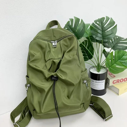 Casual Nylon Backpack with Multiple Zipper Pockets