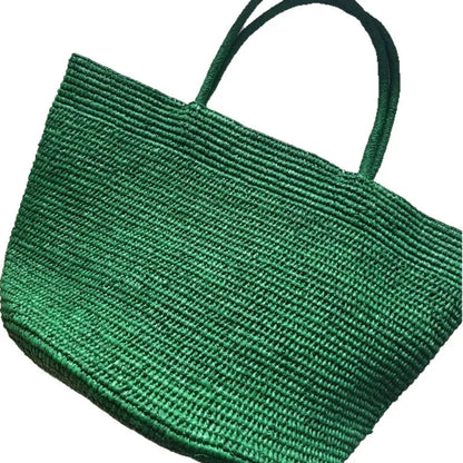 Summer Women S Raffia Hand Woven Tote Bag Simple Handbag Shoulder Perfect Vacation Beach Day Seaside