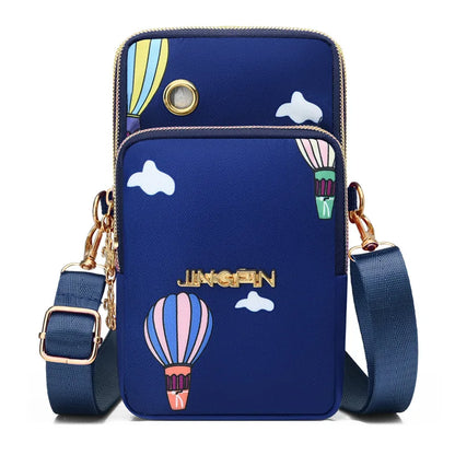 Mini Crossbody Phone Bag with Multi Zipper Pockets & Gold Hardware
