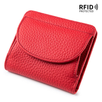 Women Genuine Leather Mini Wallet Rfid Folding Simple Ultra-Thin Small Soft Cowhide Female Card