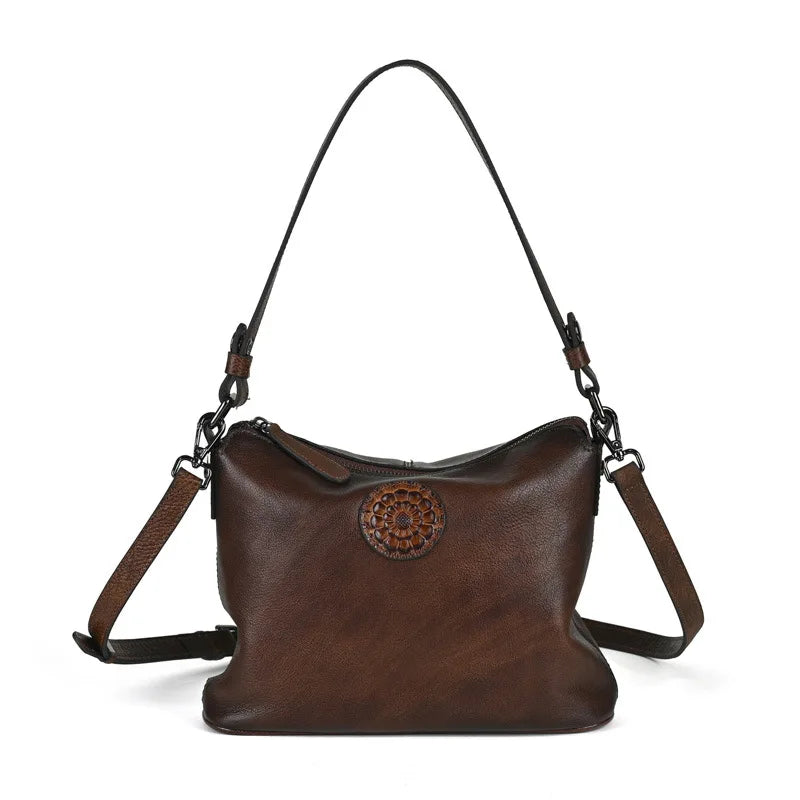 Retro Women S Crossbody Bag Large Capacity Top Layer Cowhide Casual Single-Shoulder Bag Fashionable