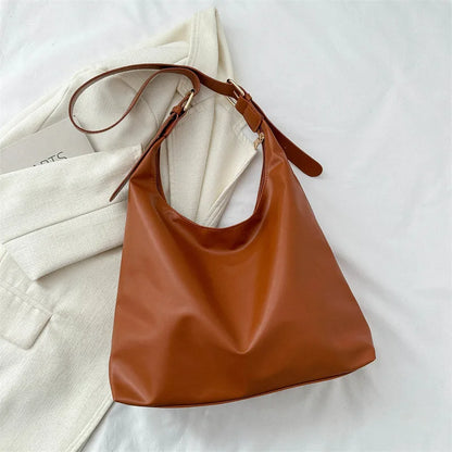 Sleek Black Leather Shoulder Underarm Bag Minimalist Spacious Perfect Everyday Casual Chic Outfits