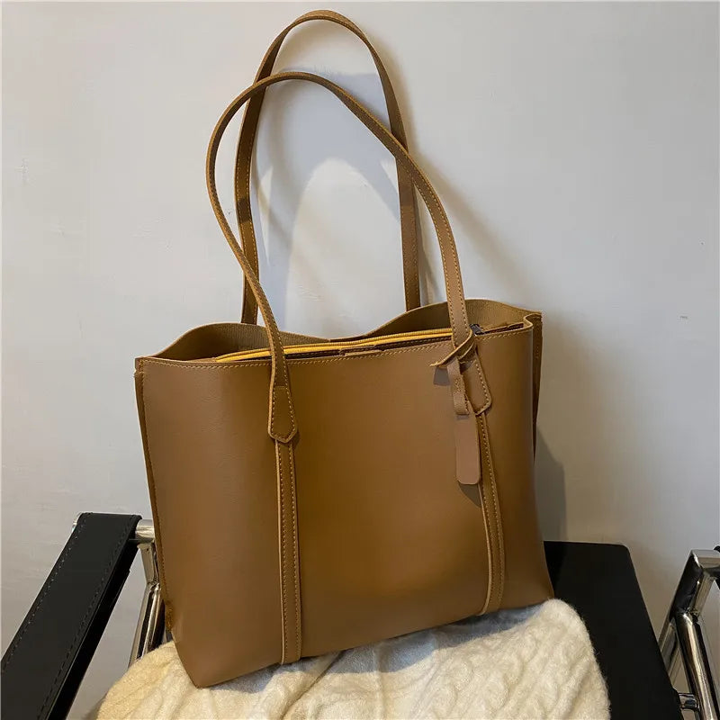 Large Capacity Women's Leather Tote Bag – Soft Shoulder Handbag