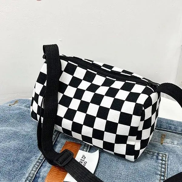 Checkered Crossbody Shoulder Bag – Large Capacity Messenger