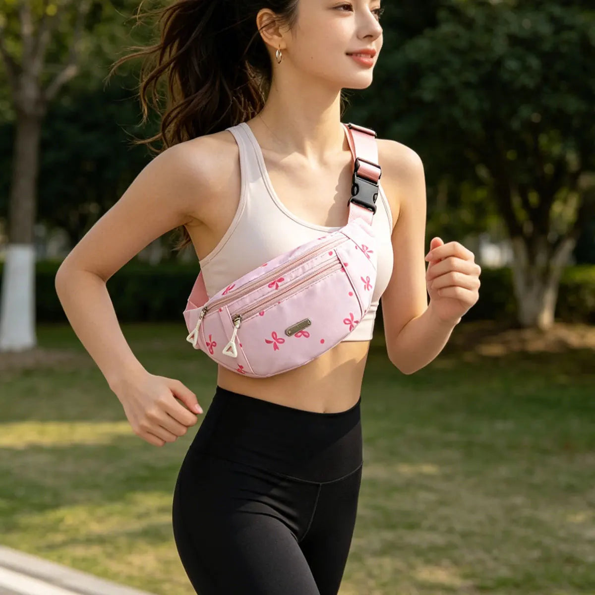 Fashionable Sweet Bow Printed Women S Chest Bag Lightweight Large Capacity Layered Waist Crossbody