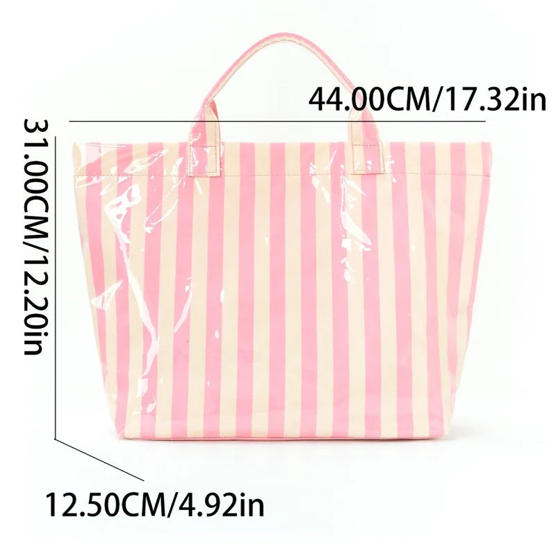 Waterproof Striped Tote Bag – Large Capacity PVC Beach Handbag for Women
