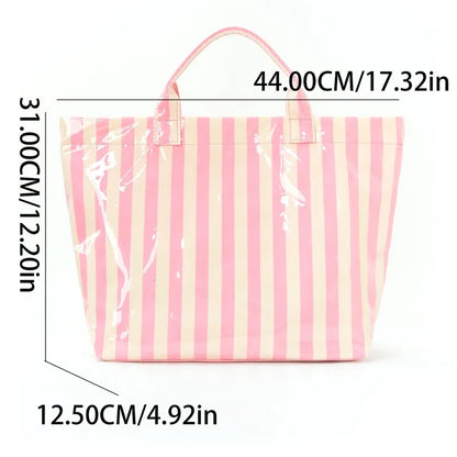 Waterproof Striped Tote Bag – Large Capacity PVC Beach Handbag for Women