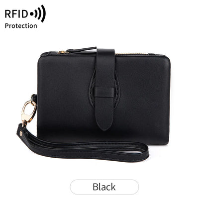 Rfid Ladies Purse Pu Soft Leather Three Fold Short Retro Zipper Clasp Pocket Change Collector - Soft