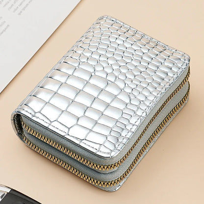 Crocodile Print Solid Color Organ Double Zipper Card Bag Multi-Card Large Capacity Sleeve Purse