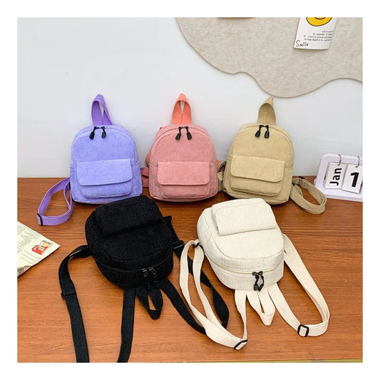 Backpack Corduroy Schoolbag Female Simple Casual Girl Carry Small