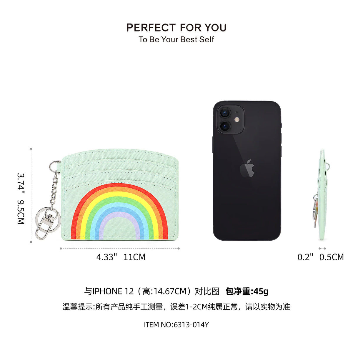 Keychain Waist-Hung Card Case Ladies Multi-Slot Large-Capacity Lightweight Slim Rainbow Card Holder
