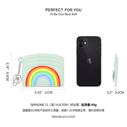 Keychain Waist-Hung Card Case Ladies Multi-Slot Large-Capacity Lightweight Slim Rainbow Card Holder