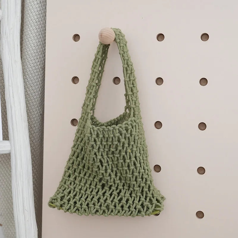 Macrame Net Tote Bag – Boho Knitted Cotton Rope Shoulder Bag