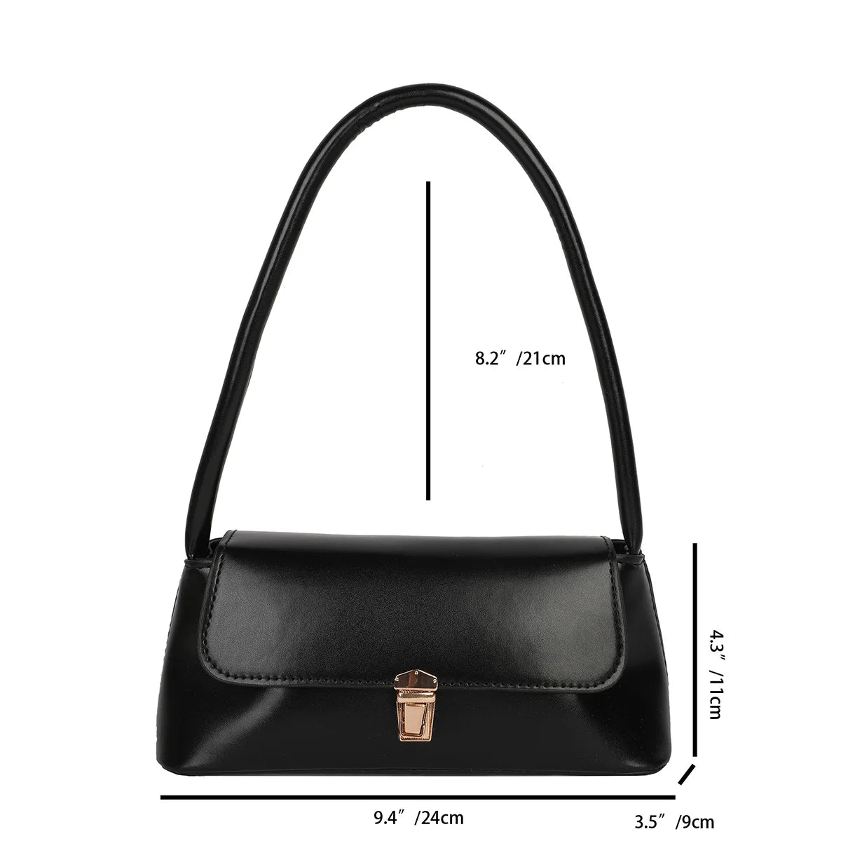 Vintage Glossy Shoulder Bag Leather Texture Gold Buckle Lightweight Large Capacity Pu Water