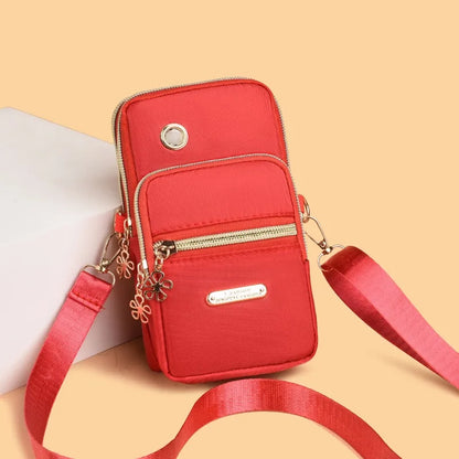 Mini Crossbody Phone Bag with Multi Zipper Pockets & Gold Hardware