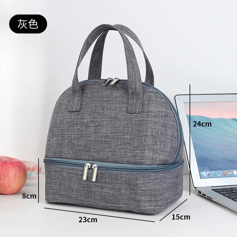 Insulated Bag Aluminum Foil Thickened Lunch Box Handheld Double Bento Student - Thick