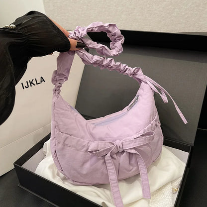 Padded Noodle Tote Bag – Bow Drawstring Ruched Shoulder Purse