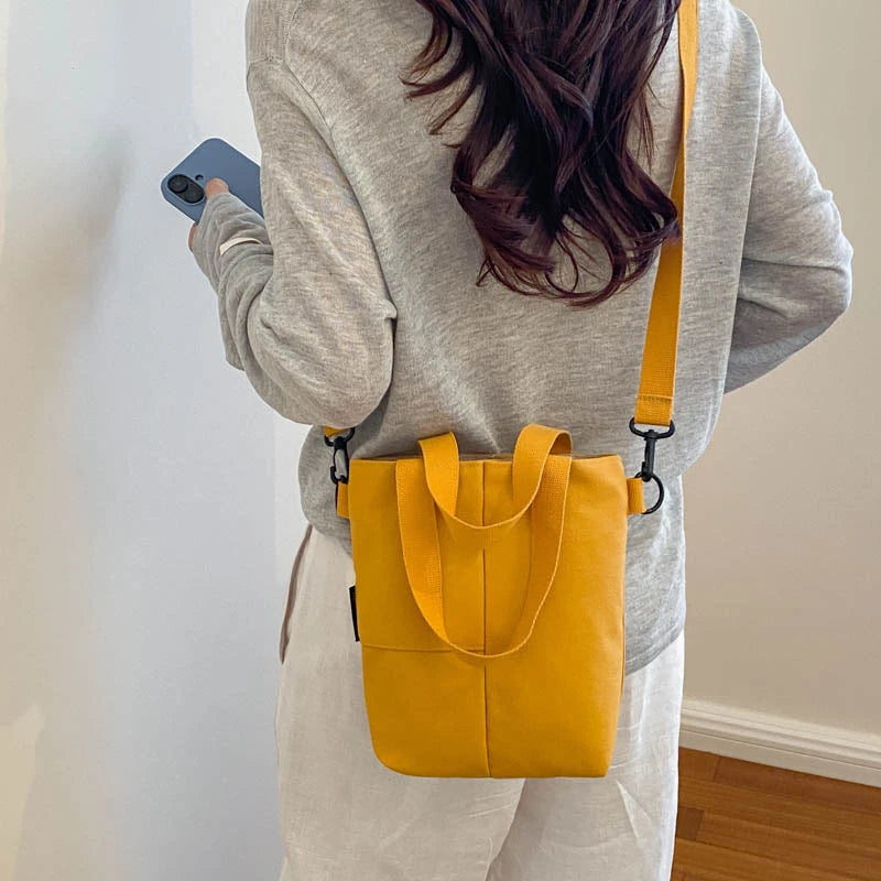Canvas Tote Handbag Multi Pocket Casual Shoulder Bag Removable Crossbody Strap Solid Color Daily
