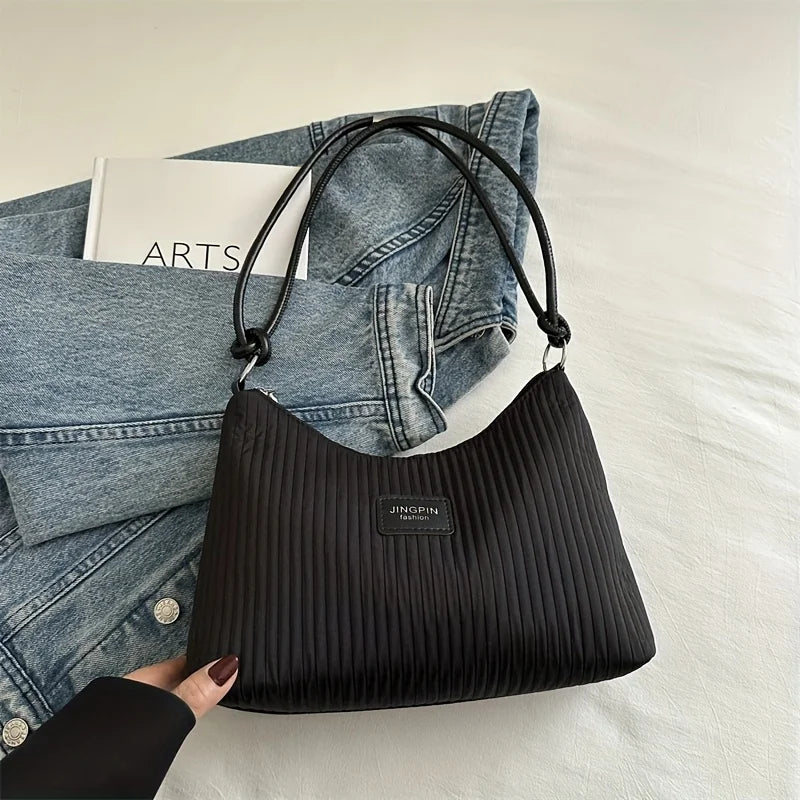 Pleated Shoulder Bag – Lightweight Textured Underarm Tote