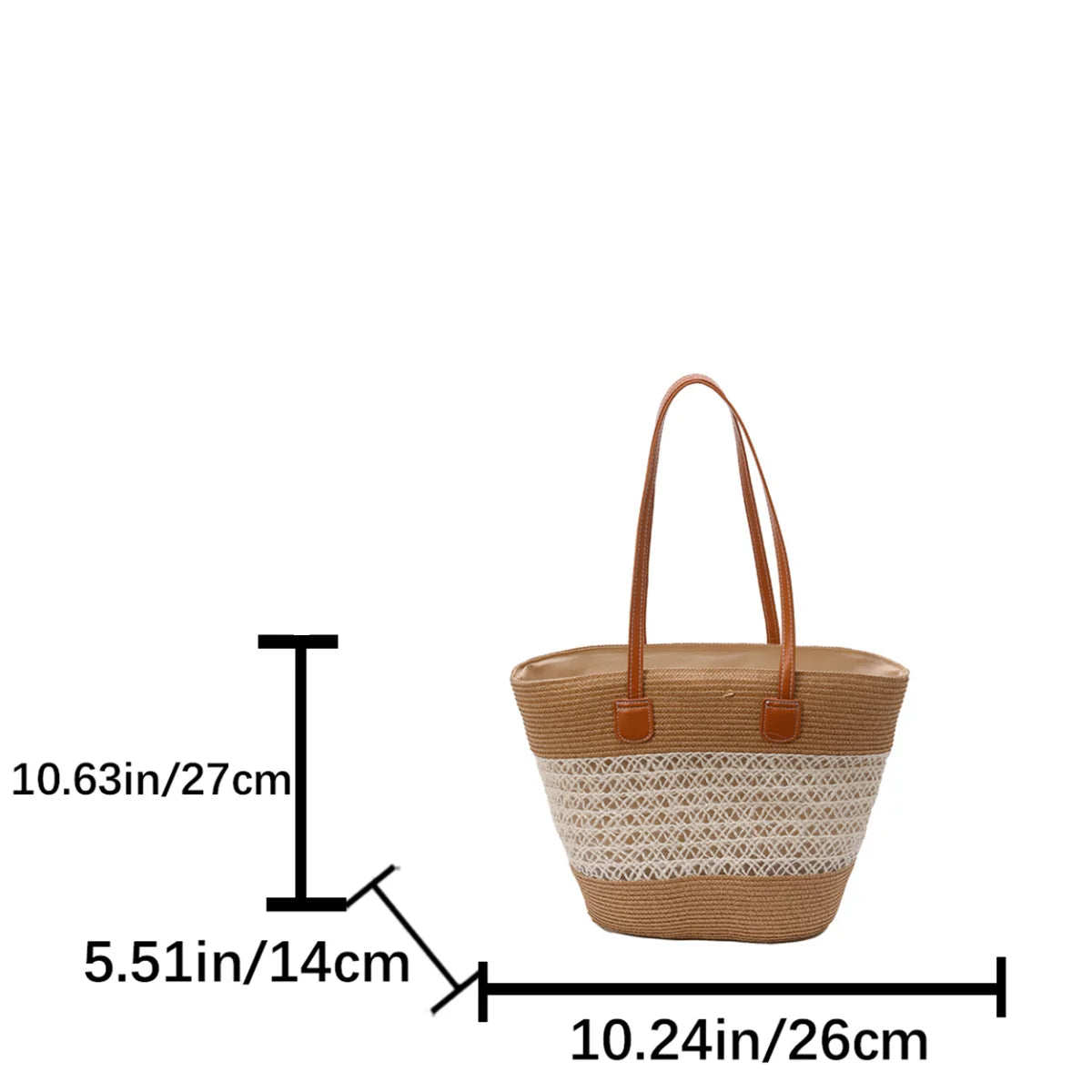 Vacation Beach Handbag Woven Stripe Pattern Women Tote Bag Large Capacity Versatile Shoulder Summer