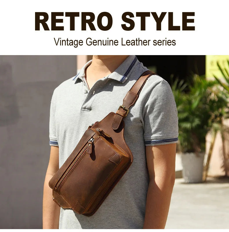 Crazy Horse Leather Storage Load-Reducing Single-Shoulder Crossbody Bag Genuine Leather Adjustable