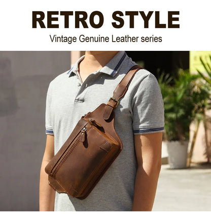 Crazy Horse Leather Storage Load-Reducing Single-Shoulder Crossbody Bag Genuine Leather Adjustable