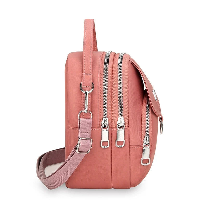 Mini Crossbody Bag for Women – Lightweight Nylon Multi-Zip Shoulder Purse