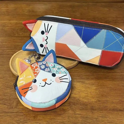 Cat Patchwork Coin Purse – Cute Zipper Pouch & Makeup Bag