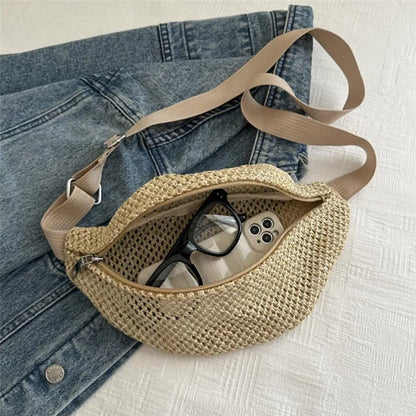 Straw Crossbody Bag for Women – Boho Woven Shoulder Bag with Adjustable Straps