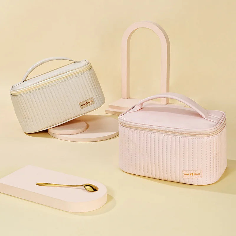 Cake Makeup Bag Pu Leather Large-Capacity Waterproof Storage Hand-Held Cosmetics Organization