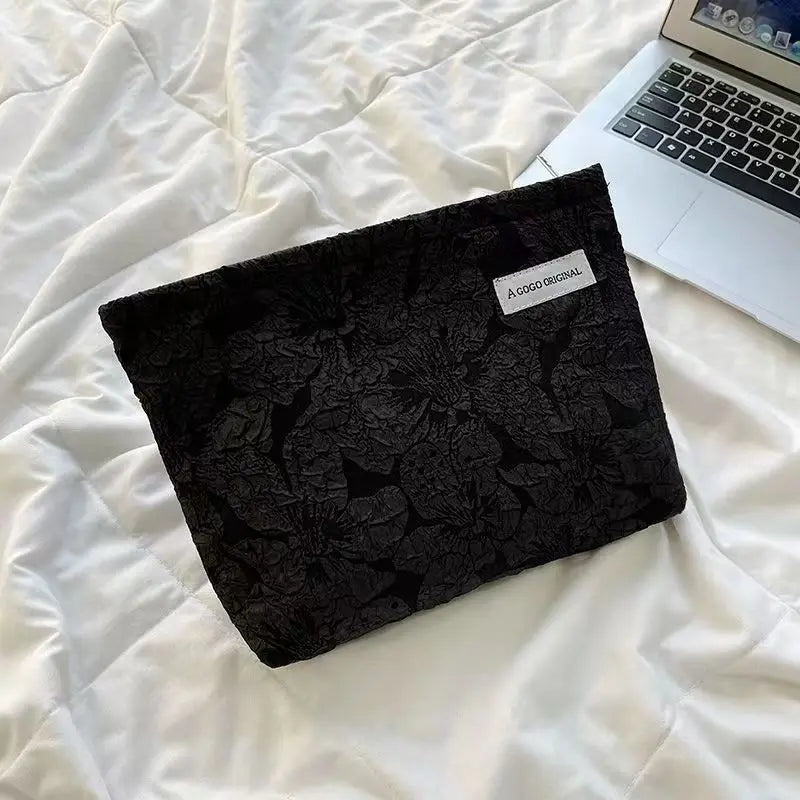 Floral Embossed Cosmetic Bag – Large Capacity Makeup Pouch
