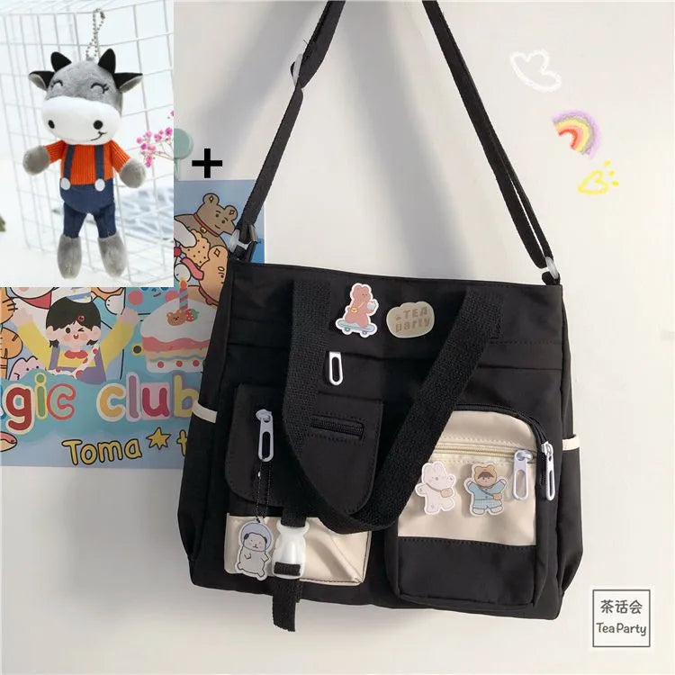 Kawaii Canvas Crossbody Bag – Japanese Style Shoulder Bag for Women & Students
