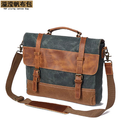 Men S Canvas Shoulder Crossbody Bag Clap Large Capacity Travel Business Briefcase Laptop