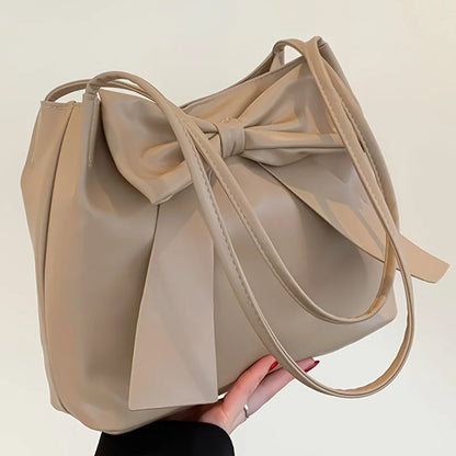 Bow Tote Bag for Women – Large Faux Leather Shoulder Handbag